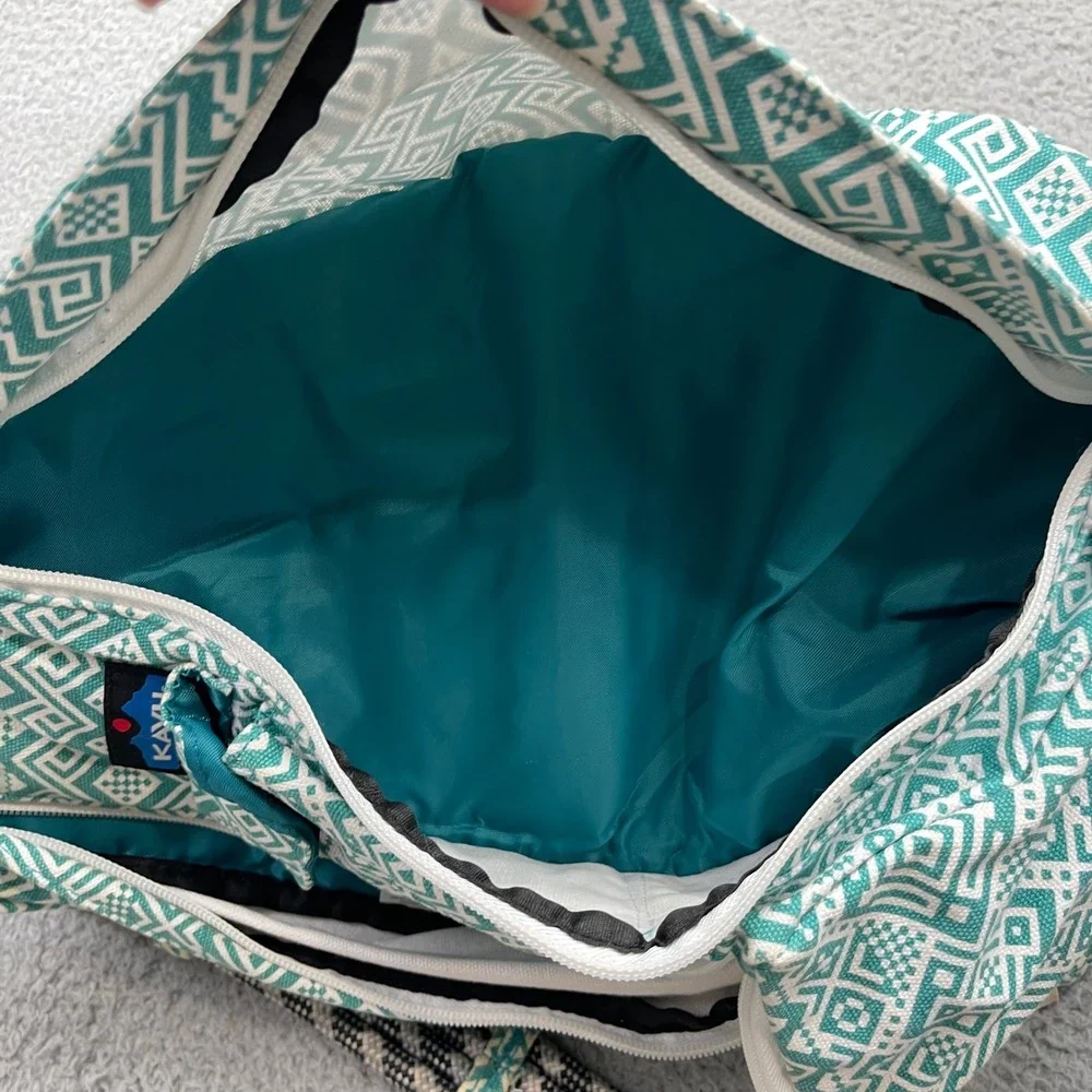 KAVU Rope Bag Crossbody Teal White Geometric Canvas Sling Backpack Travel Bag